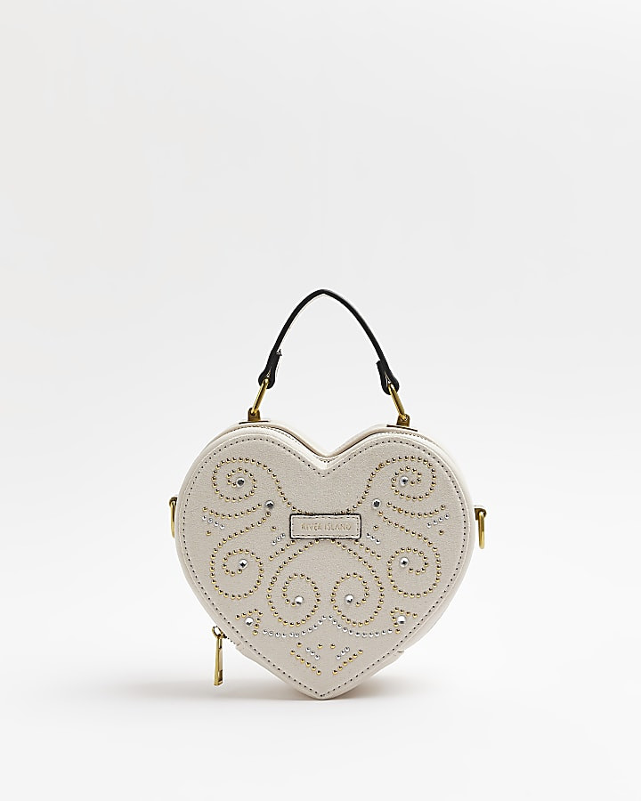 Cream heart embellished cross body bag | River Island (UK & IE)