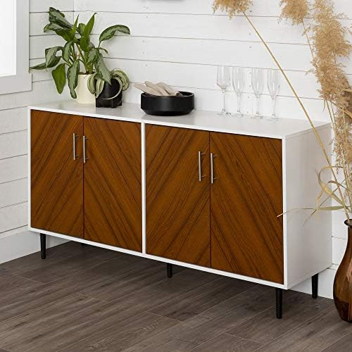 Walker Edison Caye Modern 4 Door Bookmatch-Buffet, 58 Inch, White and Teak | Amazon (US)