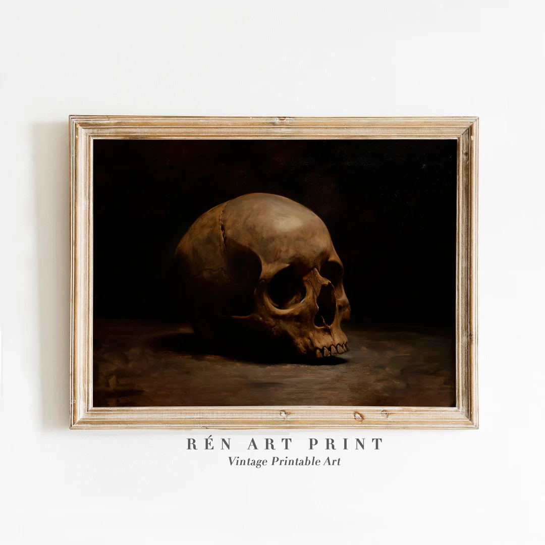 Gothic Skull Printable Art Vintage Halloween Wall Decor Dark Academia Print Moody Living Room Wal... | Etsy (US)