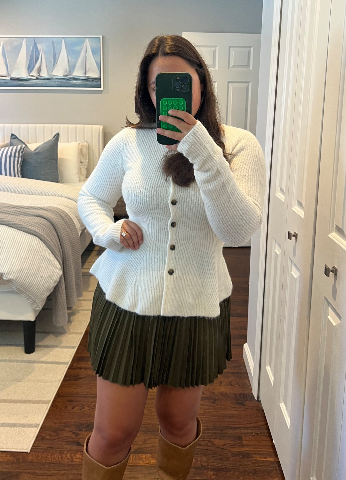 Fall outfit
Fall fashion 
Neutral colors
Mini skirt
Boots

#LTKStyleTip #LTKShoeCrush #LTKSeasonal