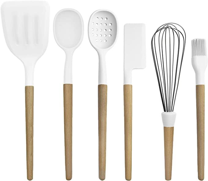 Country Kitchen 6 pc Non Stick Silicone Utensil Baking Set with Rounded Wooden Handles for Cookin... | Amazon (US)