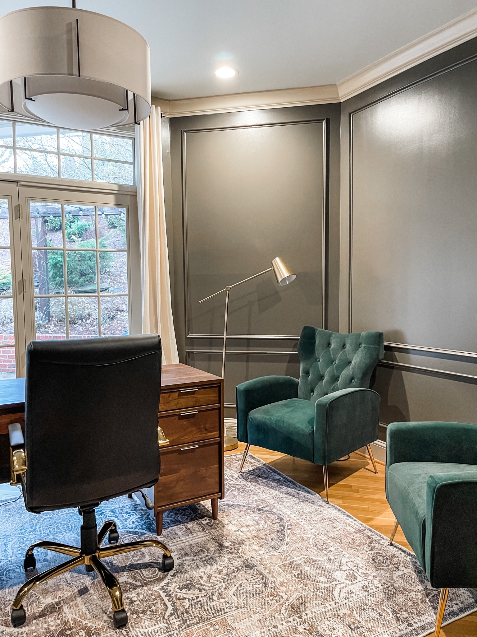 Home office, green chairs, mid century modern desk, black office chair 

#LTKfamily #LTKhome