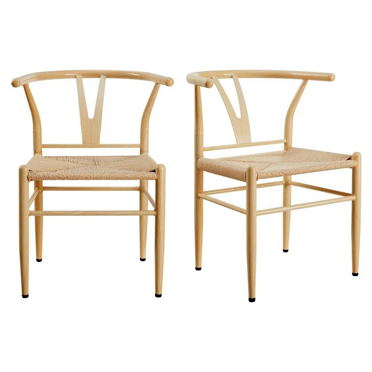 Better Homes & Gardens Springwood Wishbone Chair 2 Pack, Light Natural Color Finish for Indoor - ... | Walmart (US)