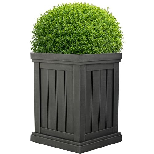 Outdoor Planter Box - 13.7” Square 19” Tall Plastic Plant Pot with Drainage Holes - Flower Pots for Plants - Outdoor Planters for Front Porch Decor, Patio, Garden, or Entryway by Pure Garden (Gray) | Amazon (US)