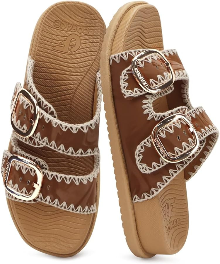 COFACE Womens Sandals Classy Buckles Cloud Cushioned Casual Slides Size 6-12 | Amazon (US)