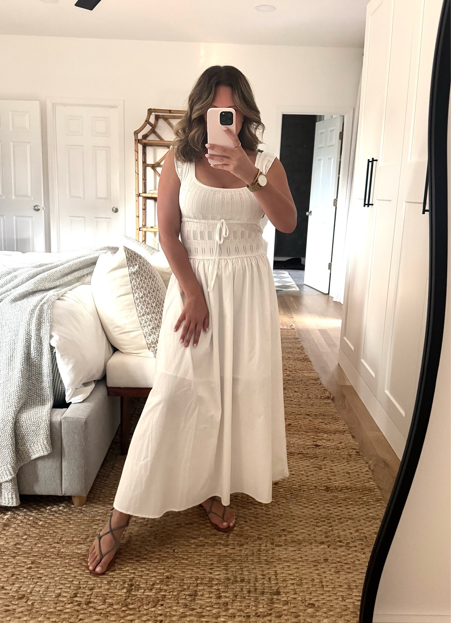 White Crochet Drop Waist Dress 
Blu Pepper Dress 
White Summer Dress 
Maxi Dress 

My size: Small 
5’4”
137lbs

#LTKootd #LTKPetite