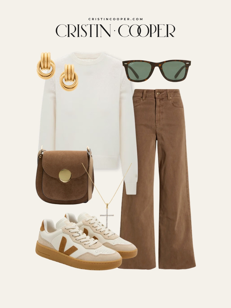 Cream knit, brown corduroy flares, and Veja sneakers. The neutral combination that never misses.
 

 #LTKSeasonal