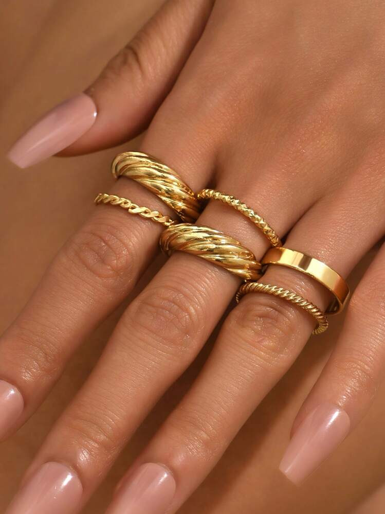 6pcs/Set European And American Fashion Spiral Design Ring Set | SHEIN