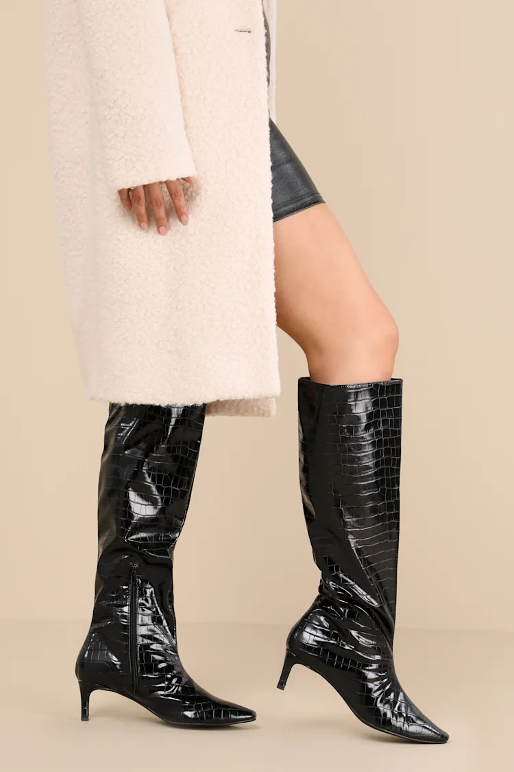 Rohmer Black Croc-Embossed Over-the-Knee Boots | Lulus