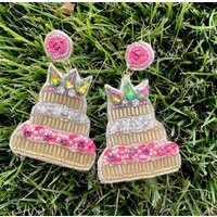 Birthday Cake Earrings/Large Statement Jewelry Happy Present Gifts For Her Seed Bead Kitschy Let The | Etsy (US)