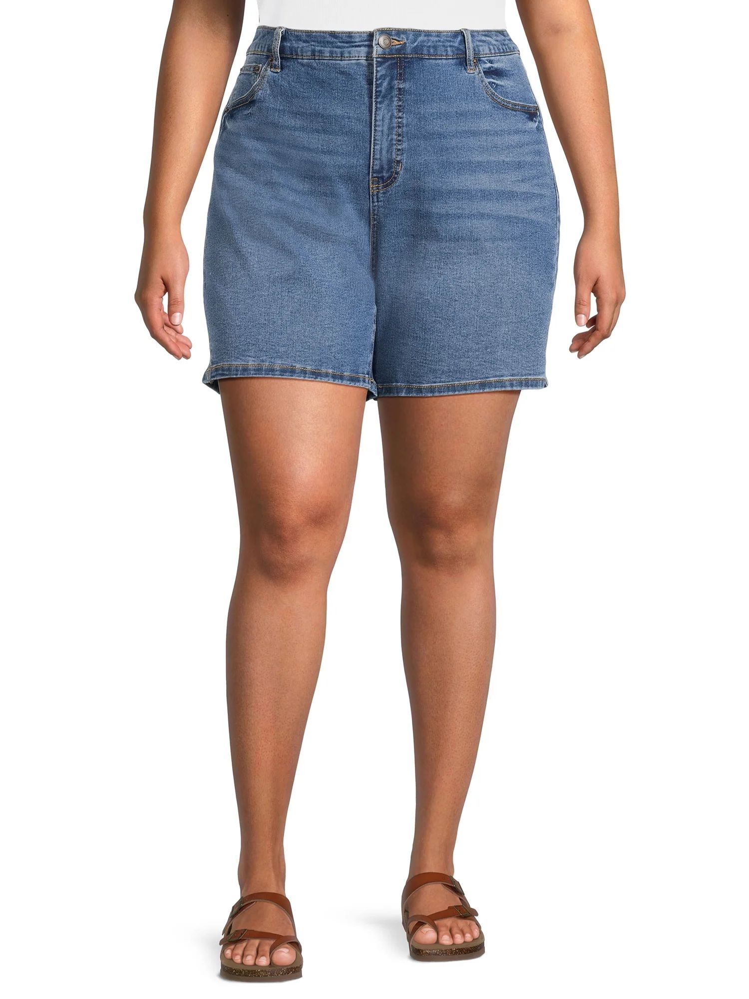 Terra & Sky Women's Plus Size Bermuda Denim Shorts, 7” Inseam | Walmart (US)