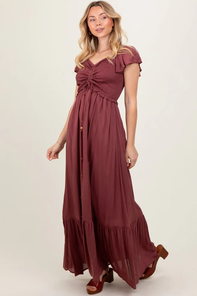 Burgundy Smocked Top Woven Maxi Dress | PinkBlush Maternity