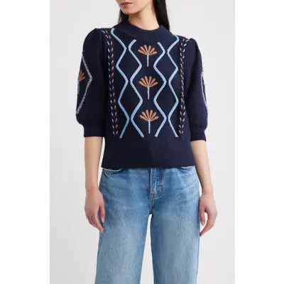 Rails Addy Cable Stitch Sweater in Floral Cables at Nordstrom, Size Small | Nordstrom