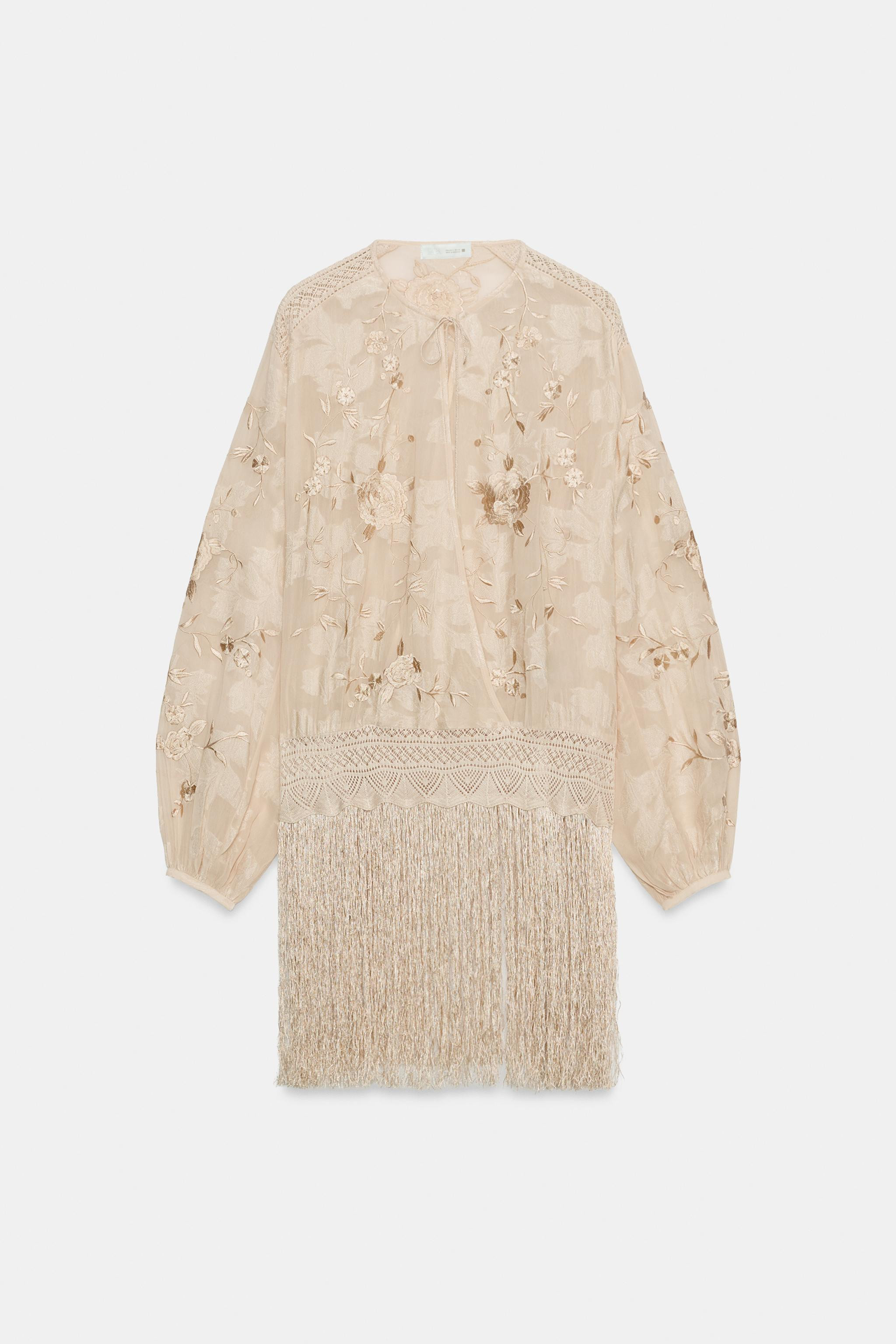 ZW COLLECTION EMBROIDERED FRINGE BLOUSE | Zara US