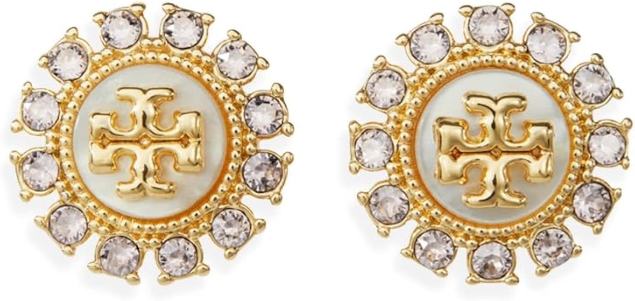 Amazon.com: Tory Burch Women's Moondance Pearl and Crystal Stud Earrings, Tory Gold/Brown, One Si... | Amazon (US)