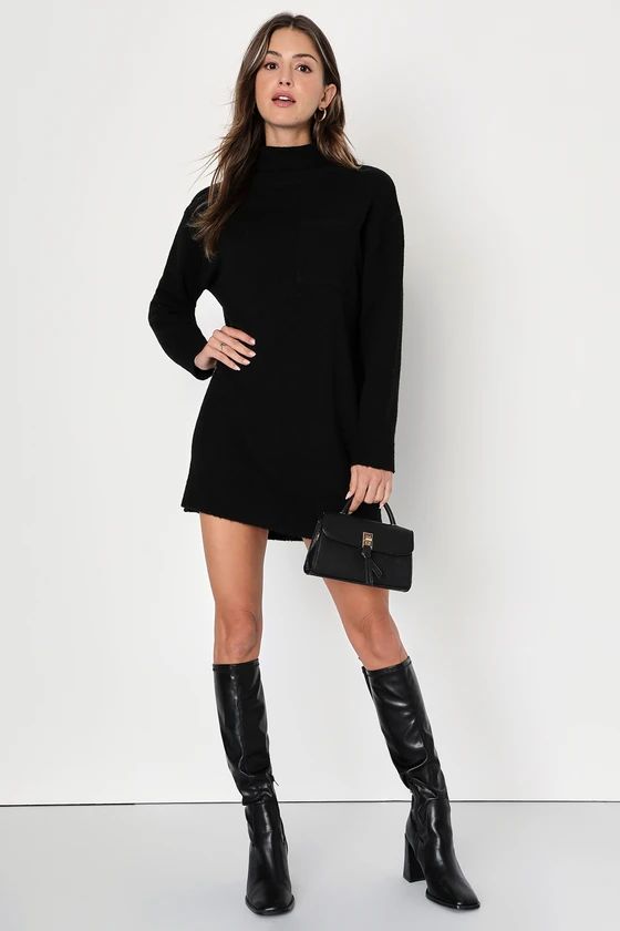 Positively Charming Black Turtleneck Mini Sweater Dress | Lulus (US)
