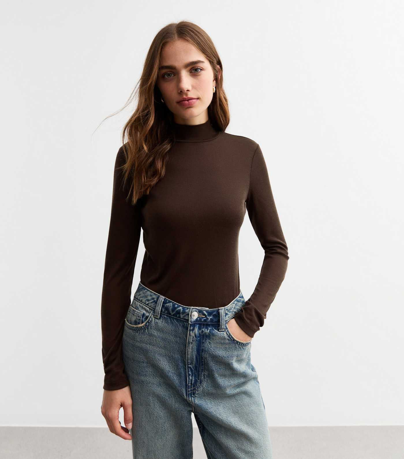Brown High Neck Long Sleeve Top | New Look | New Look (UK)