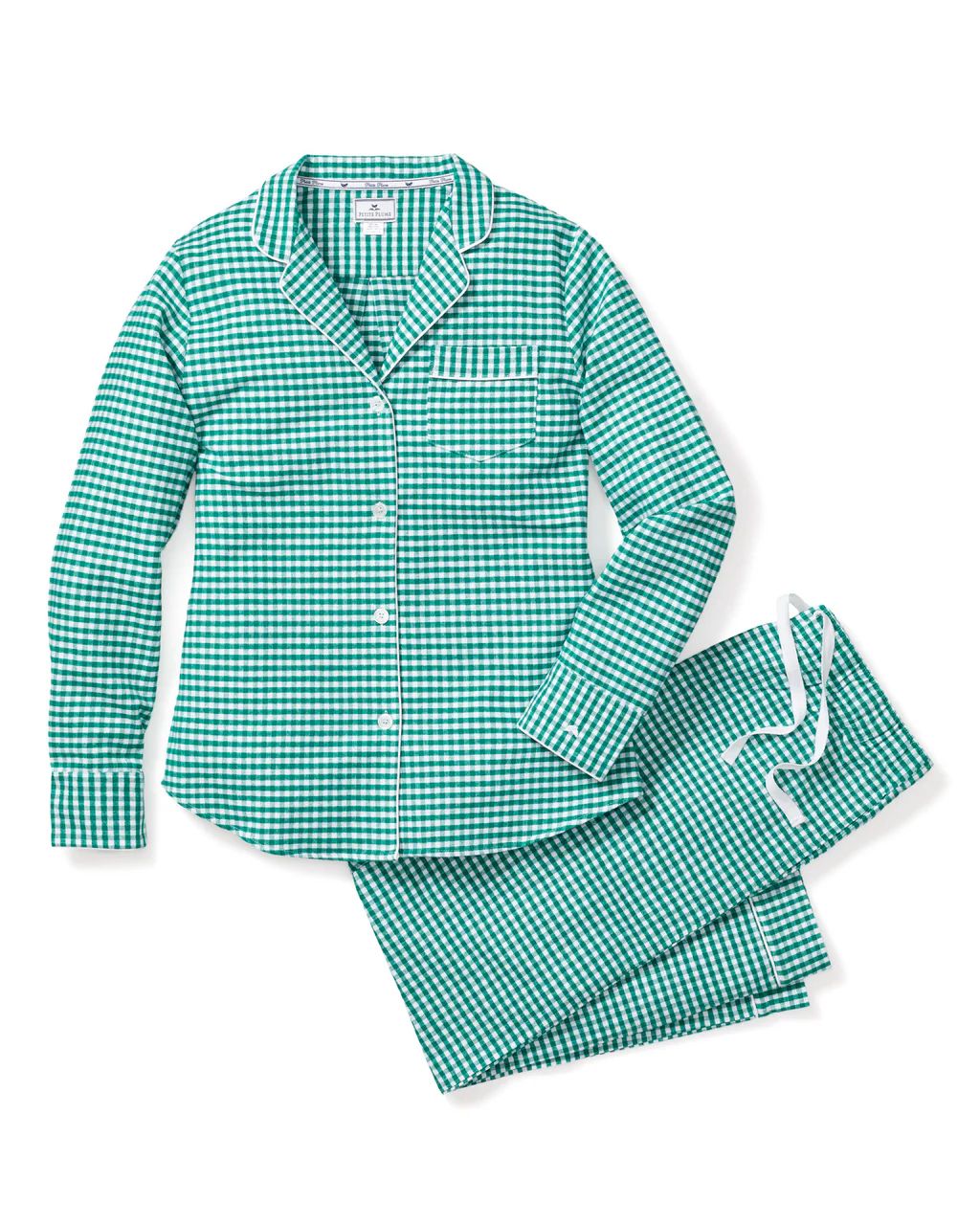 Women's Green Gingham Classic Flannel Pajamas | Petite Plume