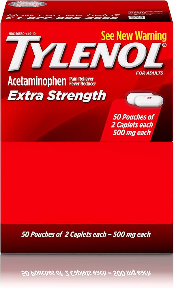 Tylenol Extra Strength Caplets with Acetaminophen, Pain Reliever & Fever Reducer, 2-pack of 50 ct | Amazon (US)