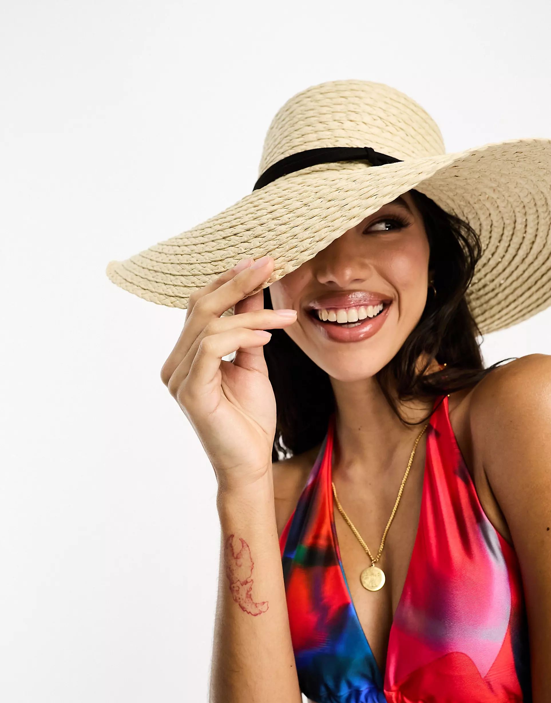 ASOS DESIGN natural straw floppy hat with skinny band and size adjuster | ASOS (Global)
