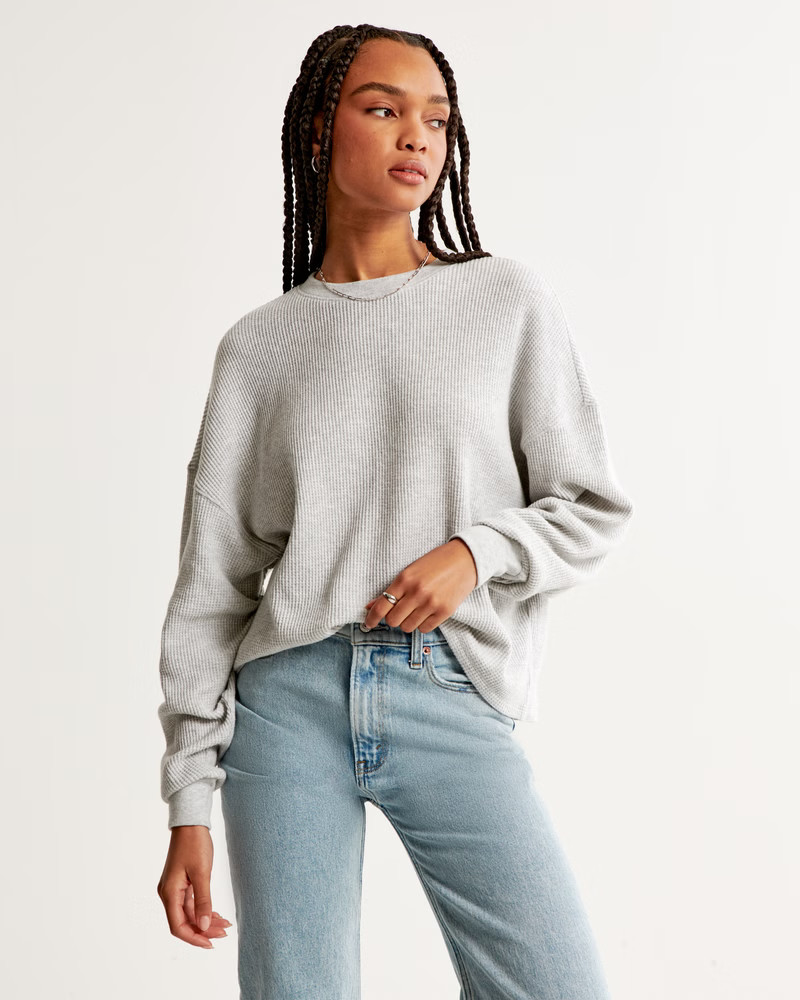 Women's Long-Sleeve Oversized Waffle Tee | Women's Tops | Abercrombie.com | Abercrombie & Fitch (US)