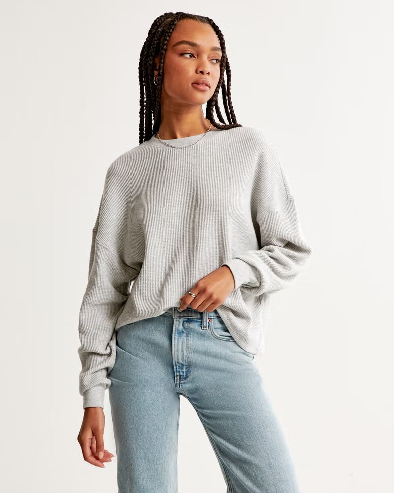 Long-Sleeve Oversized Waffle Tee | Abercrombie & Fitch (US)