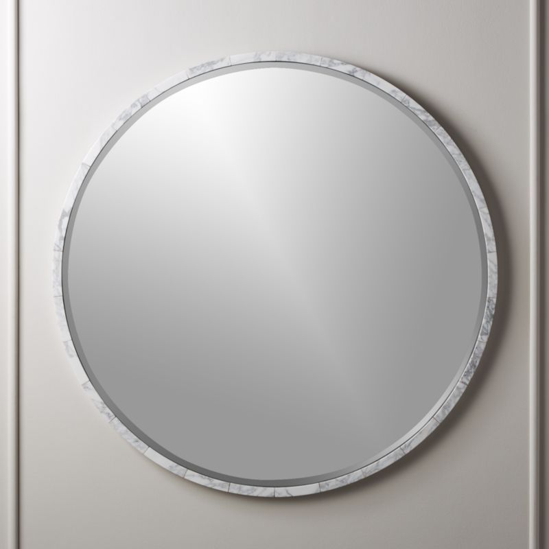 White Marble Round Wall Mirror 36" + Reviews | CB2 | CB2