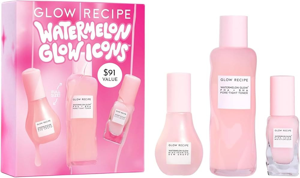 Glow Recipe Watermelon Glow Icons Skin Care Gift Set - Niacinamide Dew Drops Face Serum + PHA + B... | Amazon (US)