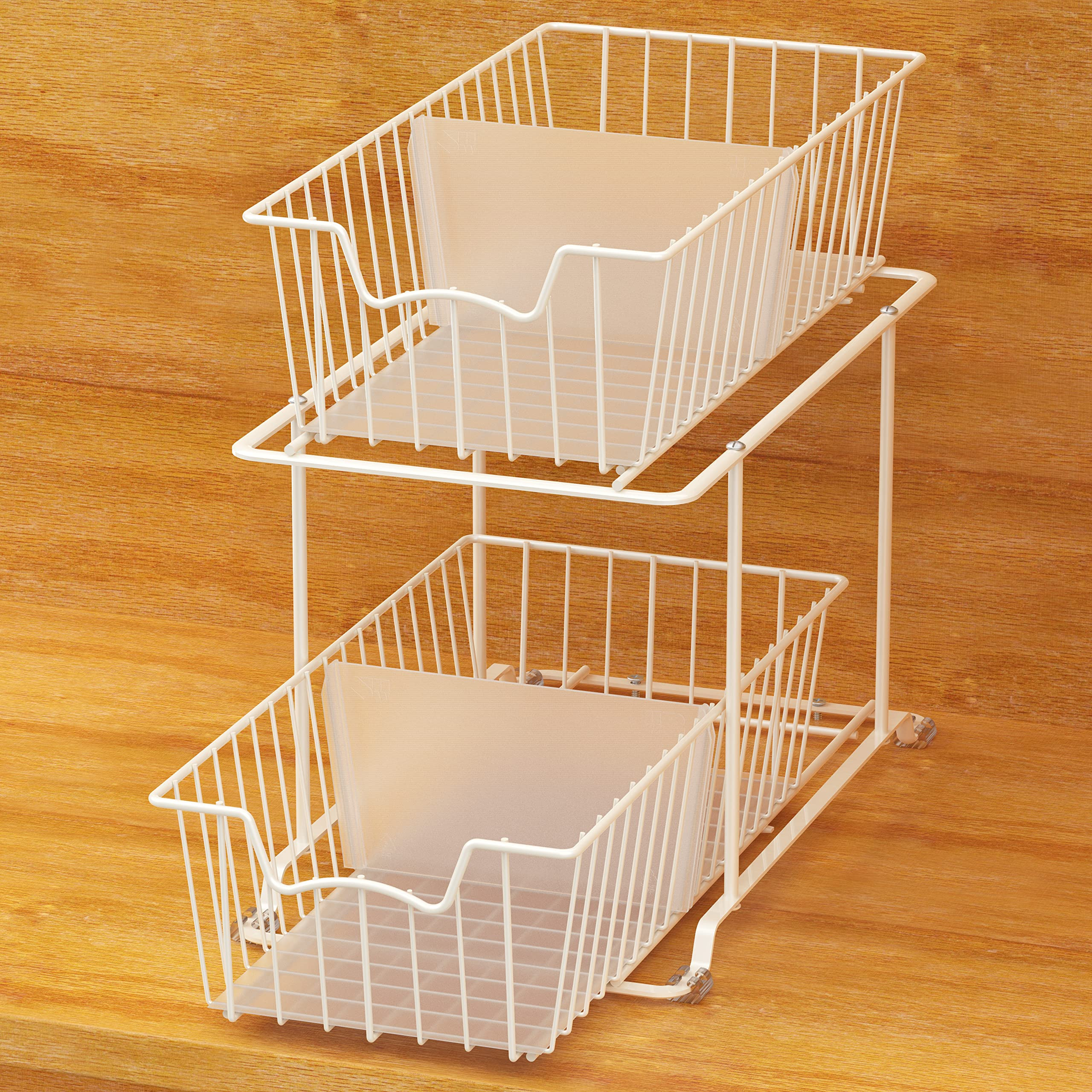 Simple Houseware 2 Tier Cabinet Wire Basket Drawer Organizer, White | Amazon (US)