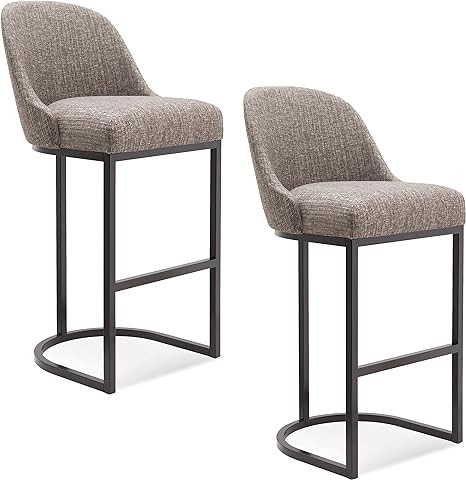 Leick Furniture Barrelback Bar Stool (Set of 2), Gray Linen | Amazon (US)