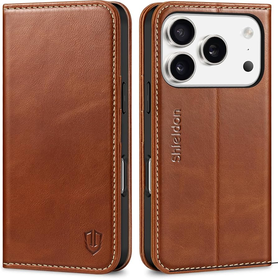SHIELDON Genuine Leather Wallet Case for iPhone 17 Pro 6.3" 2025 | Flip Cover | Magnetic Closure ... | Amazon (US)