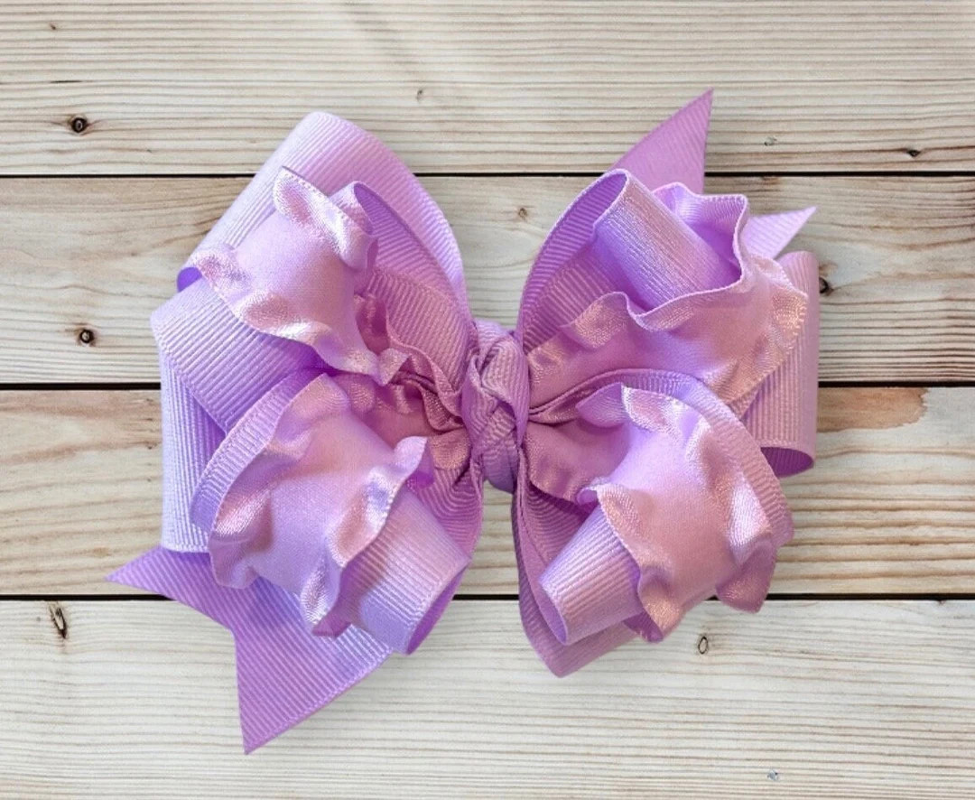 Light Purple Satin Double Ruffle Hair Bow, Double Ruffle Headband, Infant Bows, Spring Hair Bow, ... | Etsy (US)