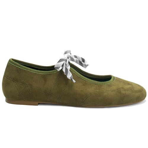 Women’s Lace Up Ballet Flats Comfortable Suede Round Toe Mary Jane Flats Casual Dressy Slip On ... | Amazon (US)