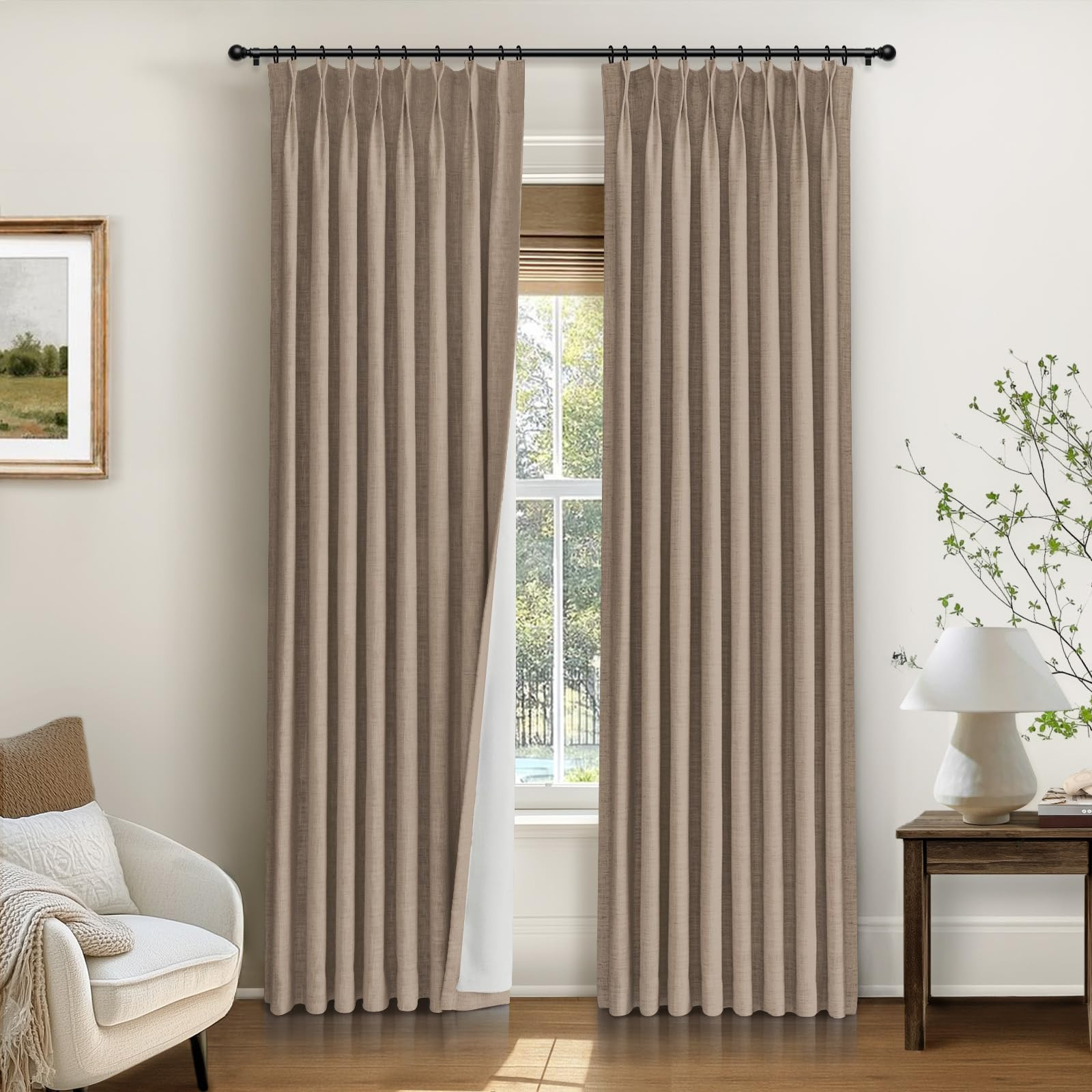 INOVADAY Pinch Pleated Curtains, 100% Light Blocking Linen Pinch Pleat Blackout Curtains for Bedr... | Amazon (US)
