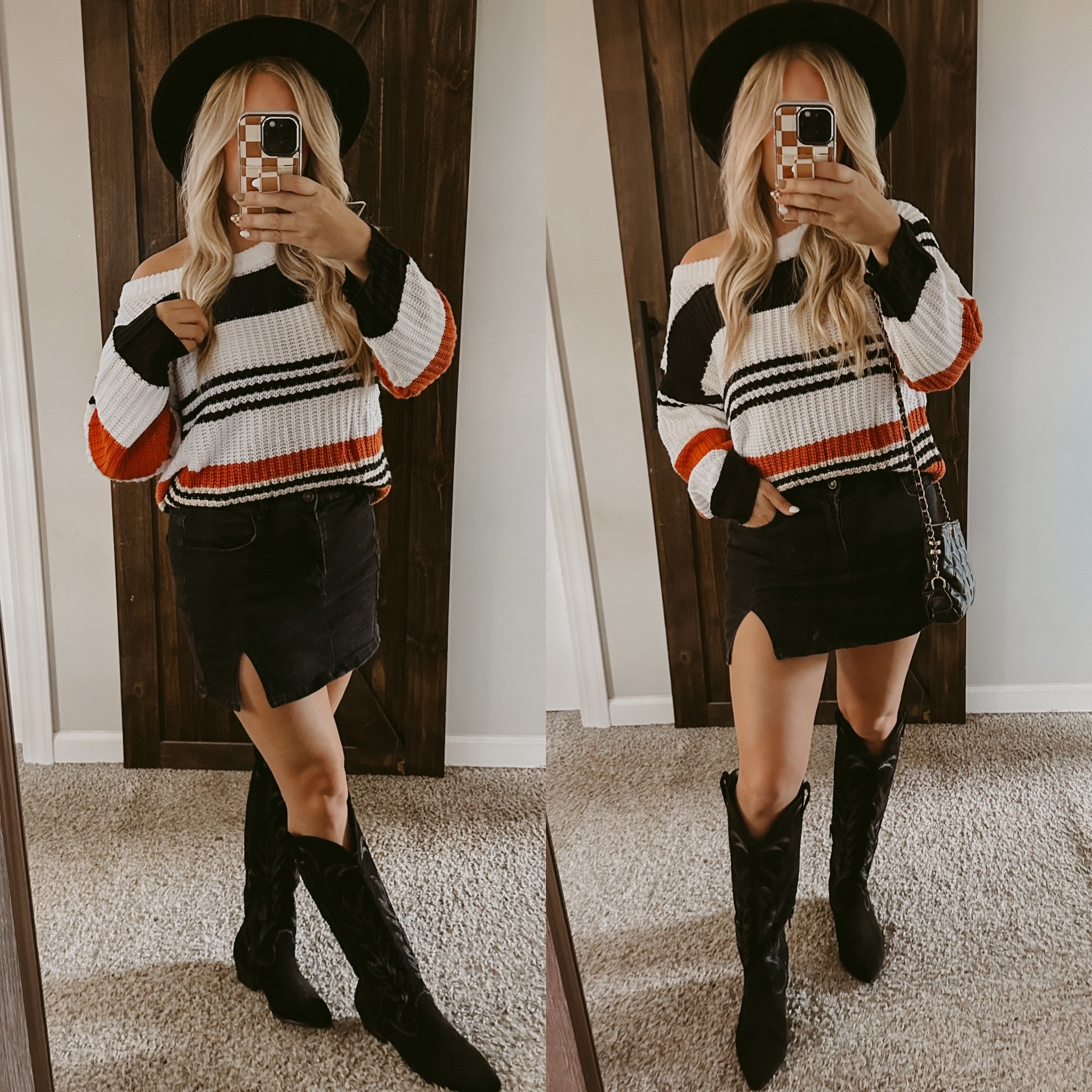 Fall Outfit Inspo 🍂

Wearing size large in the skirt and sweater — 5’3” 150lbs for reference 

fall sweater | off shoulder sweater | black denim skirt | black skort | black cowboy boots | Target boots | Amazon fall fashion | styling a sweater | wide brim hat 