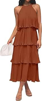 ZESICA Women's 2024 Summer Sleeveless Halter Neck Ruffle Tiered Layered Chiffon Flowy Swing Long ... | Amazon (US)