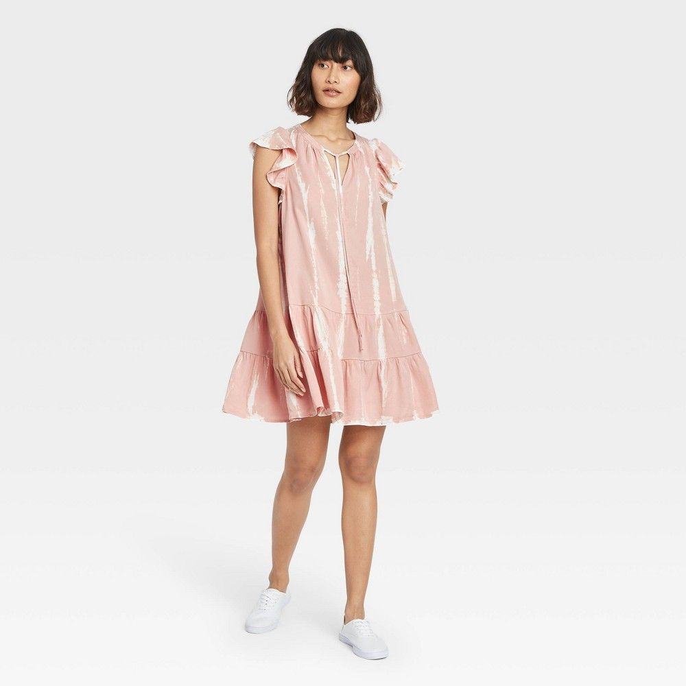 Women's Tie-Dye Flutter Short Sleeve Ruffle Dress - Knox Rose Light Pink XS | Target