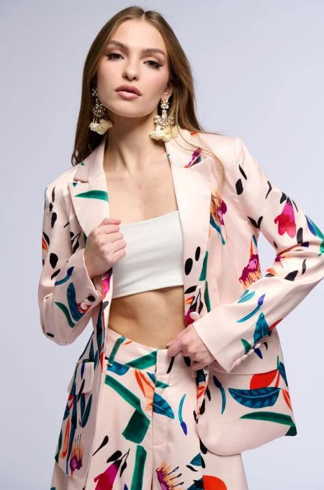 CANDY RAIN SATIN LONGLINE BLAZER in MULTI | AKIRA