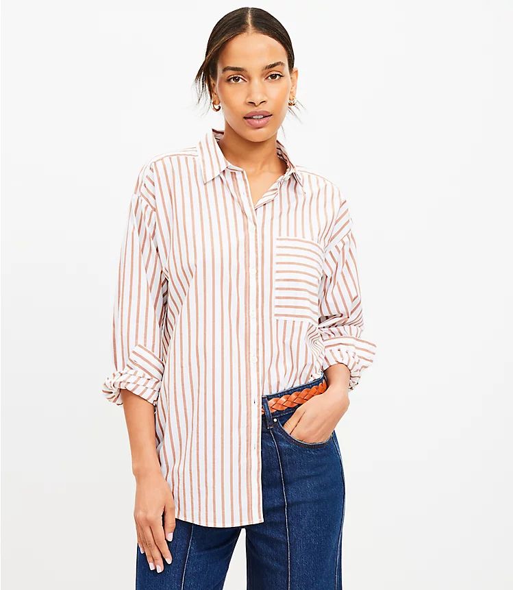 Striped Oversized Pocket Shirt | LOFT