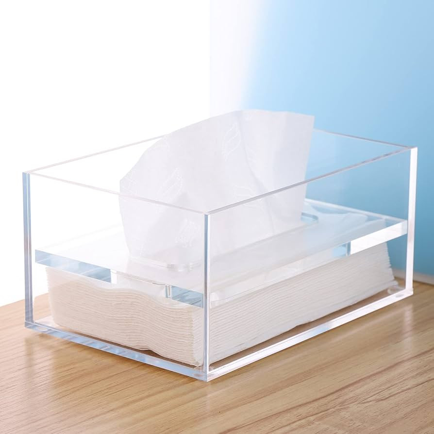 SANRUI Clear Acrylic Facial Tissue Box Cover Holder with 8mm Top Lid Rectangle Napkin Dispenser O... | Amazon (US)