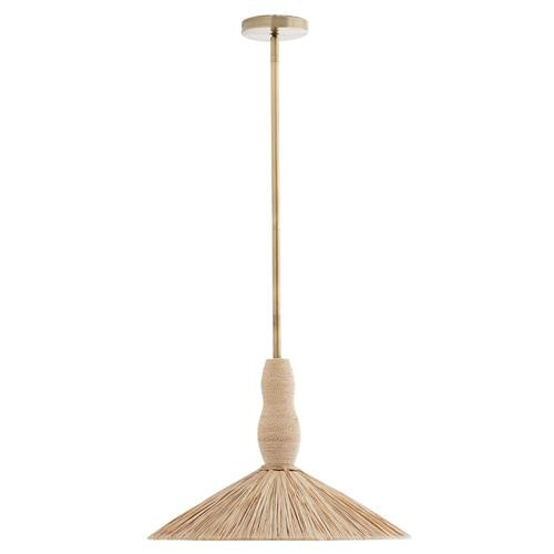 Arteriors Nubia Coastal Beach Natural Raffia Antique Brass Single Pendant | Kathy Kuo Home