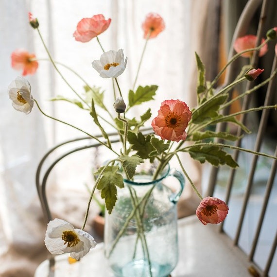 Silk Common Poppy Flower Stem in Pink or White 22 Tall | Etsy | Etsy (US)