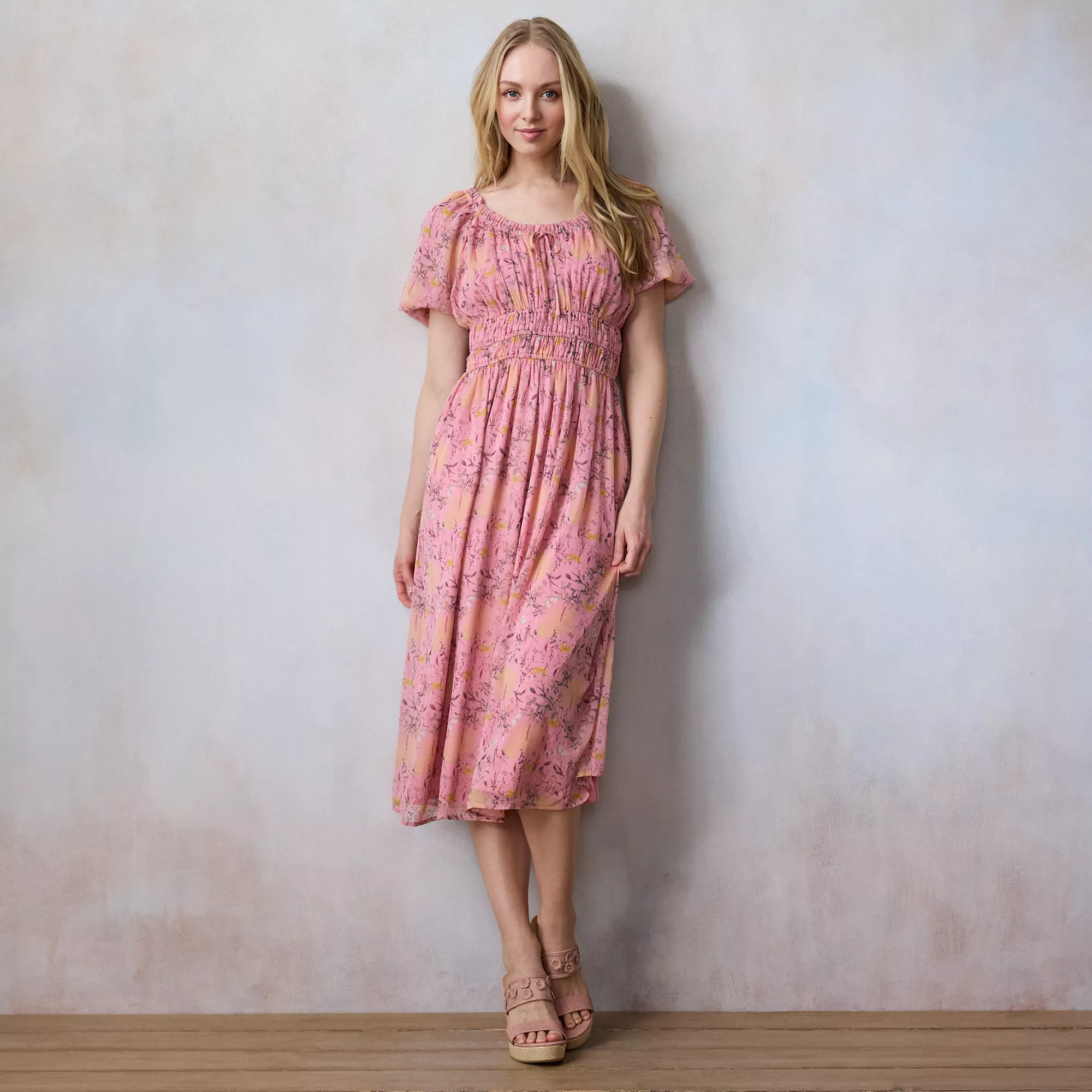 Women's LC Lauren Conrad Shirred Bodice Tea Length Dress | Kohl's