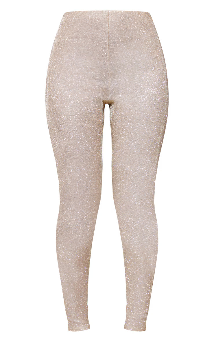 Gold Glitter High Waist Leggings | PrettyLittleThing US