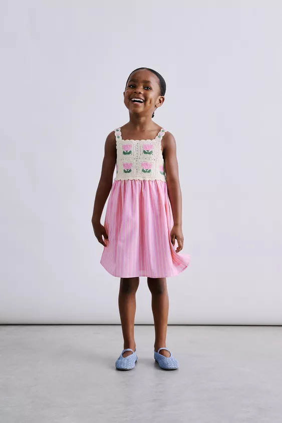 CROCHET KNIT FLORAL COMBINATION DRESS | Zara US