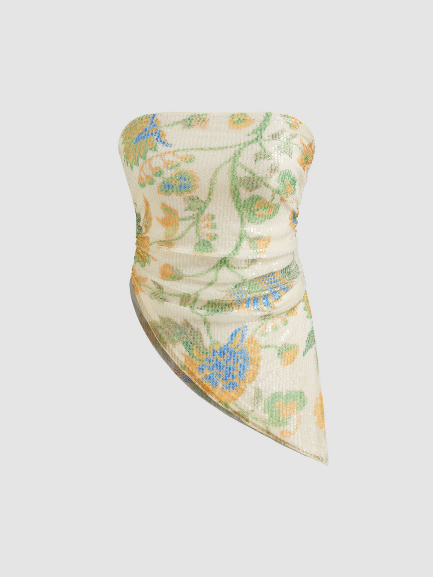 Sequin Floral Split Ruched Asymmetrical Tube Top | Cider