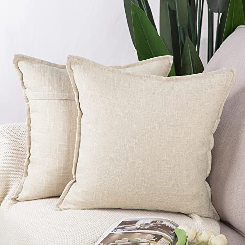 MADIZZ Set of 2 Linen Throw Pillow Covers 20x20 Inch Light Beige Soft Decorative Cushion Cover for Sofa Bedroom Pillow Shell | Amazon (US)