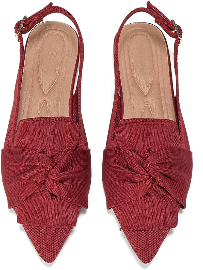 Women's Pointed Toe Ballet Flats, Knit Woven Slip-On with Arch Support, Buckle Ankle Strap Dressy... | Amazon (US)