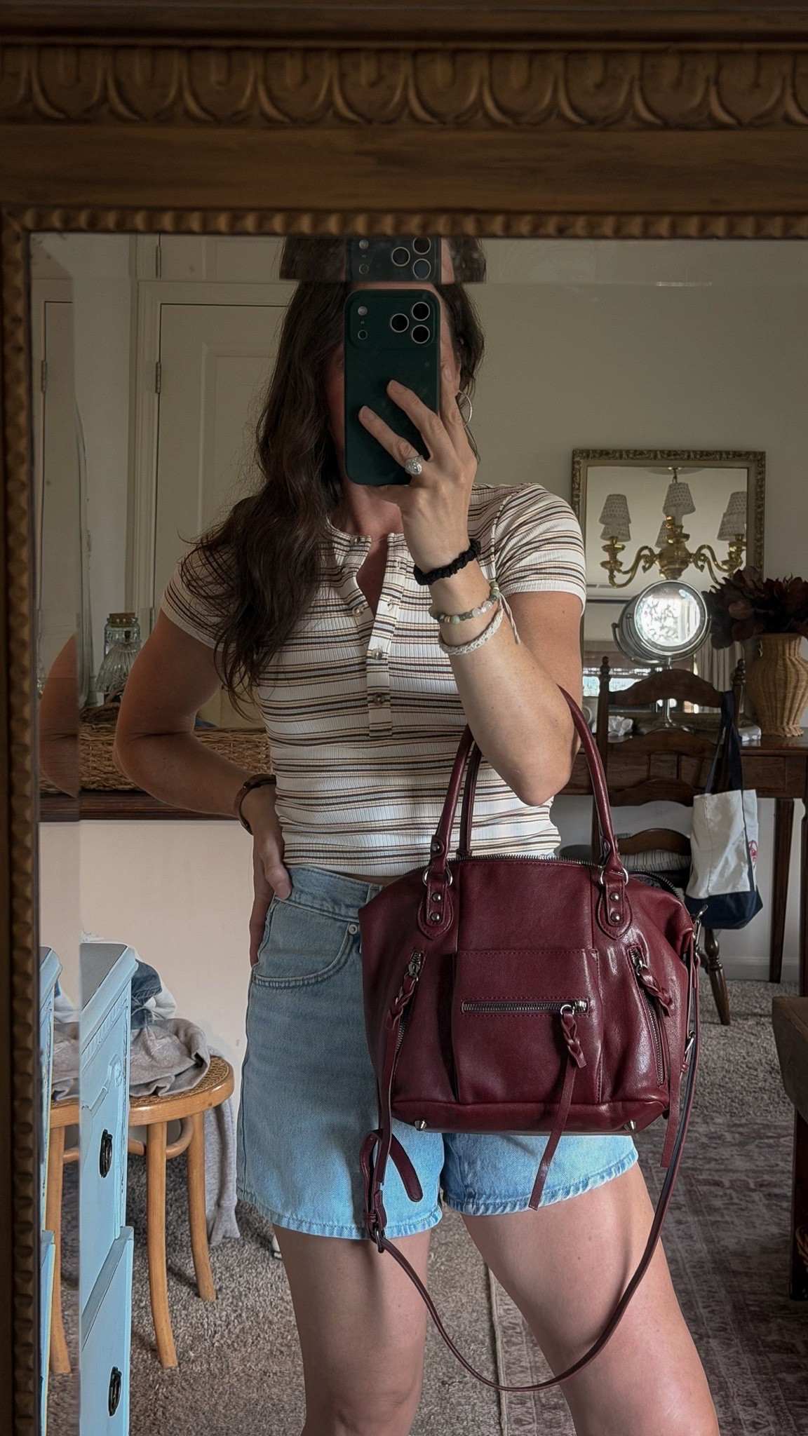 Burgundy + stripes might be my favorite combination for fall ♥️

Free people Emerson bag dupe, striped henley T-shirt, Levi’s cinch fit jean shorts, denim shorts, early fall style

#LTKootd #LTKmomlife #LTKgrwm