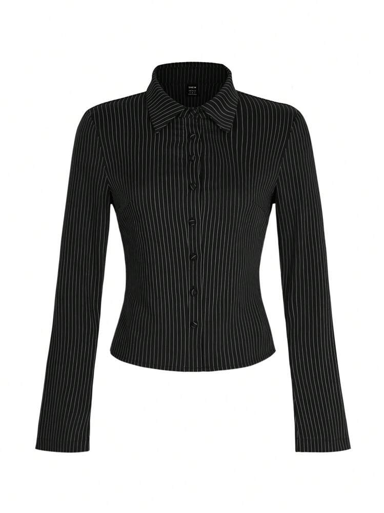 Chiquease Women's Striped Button-Down Long Sleeve Casual Shirt | SHEIN